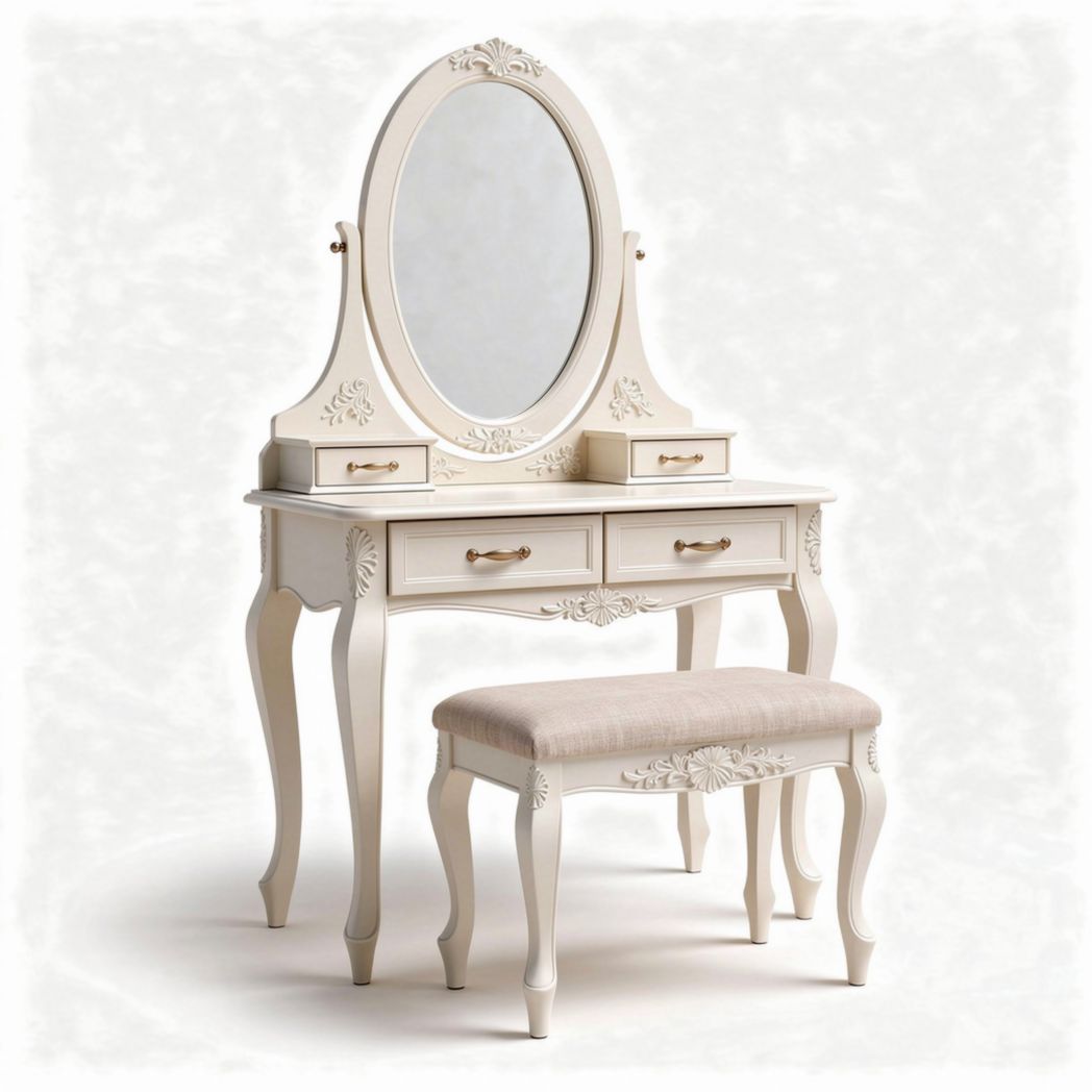 Wooden vanity set with mirror and two drawers in white finish 90 x 40 x 150cm