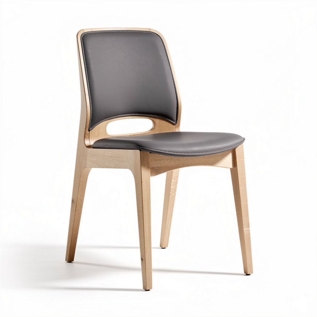 Wooden dining chair with gray leather seat 45 x 45 x 85cm