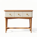 Wooden nightstand with ribbed drawer fronts and brass knobs 90 x 45 x 75cm