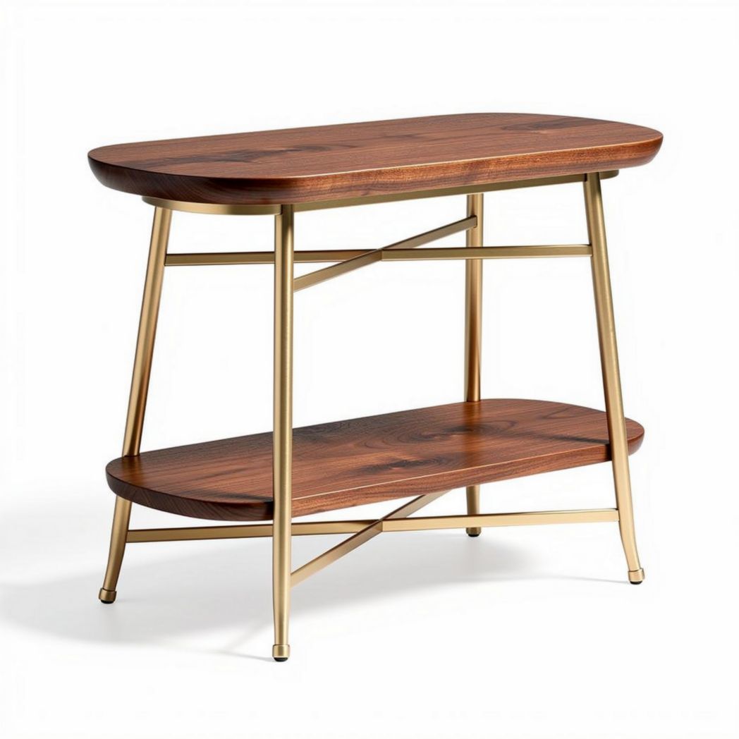 Wooden console table with metal legs and lower shelf 90 x 40 x 75cm