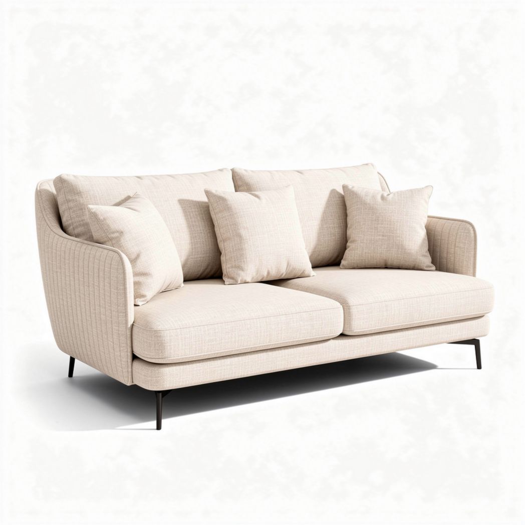 Two-seater sofa in light beige fabric with removable cushions 180 x 80 x 75cm