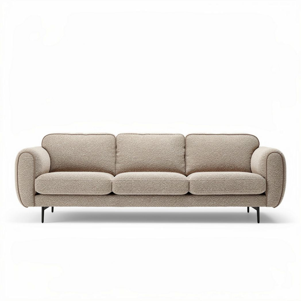 Boucle fabric three-seater sofa with black metal legs 210 x 90 x 85cm