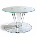 Glass top dining table with acrylic base and geometric design 100 x 100 x 75cm