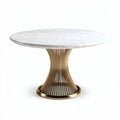 Marble top dining table with gold metal base and modern design 100 x 100 x 75cm