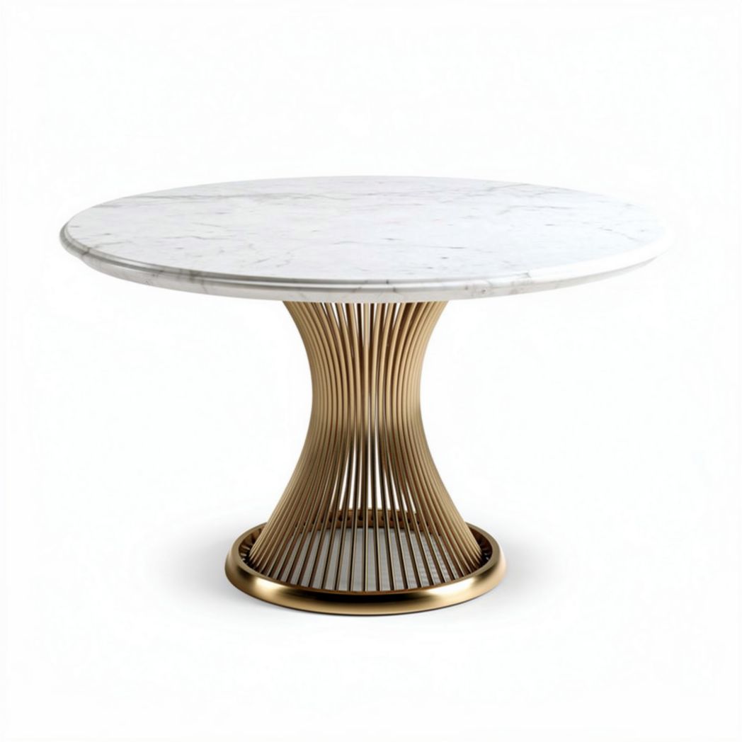 Marble top dining table with gold metal base and modern design 100 x 100 x 75cm