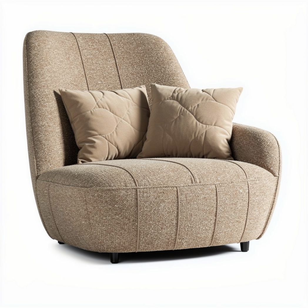 Fabric armchair with two decorative pillows in beige color 90 x 80 x 85cm
