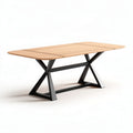 Wooden dining table with metal base 200 x 100 x 75cm for indoor or outdoor use