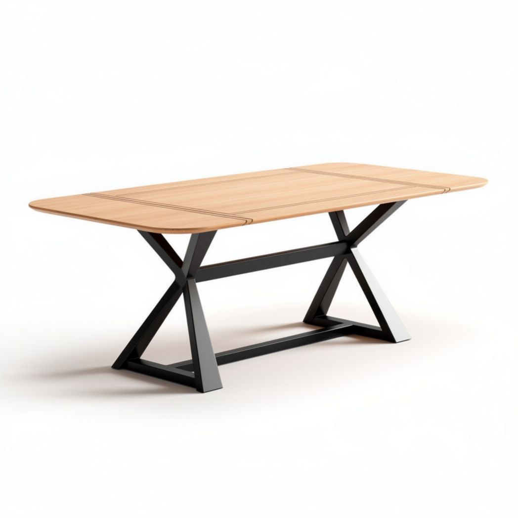 Wooden dining table with metal base 200 x 100 x 75cm for indoor or outdoor use