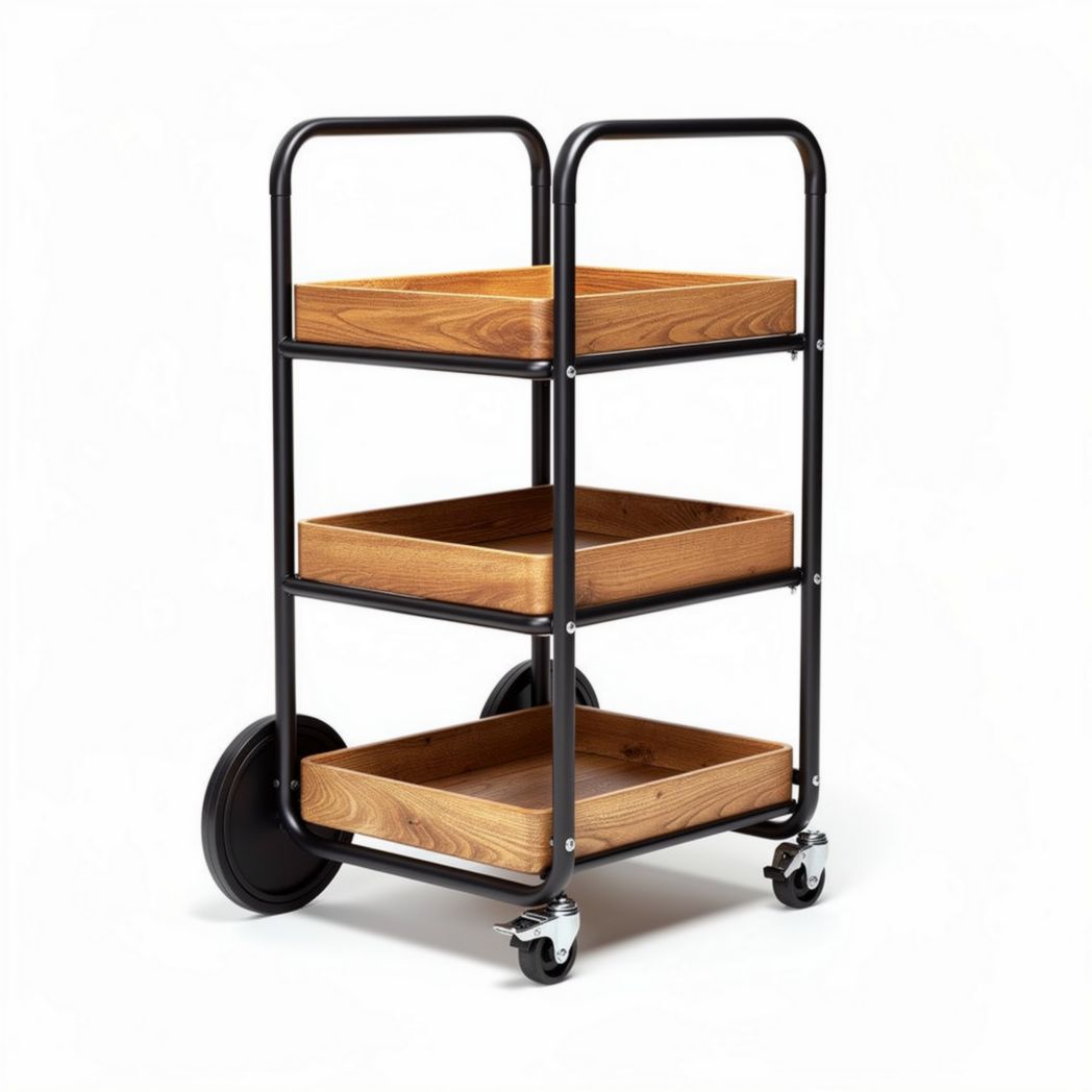 Wooden shelf cart with metal frame and wheels 75 x 45 x 90cm