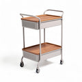Rolling utility cart with wood top and two storage bins 80 x 40 x 80cm
