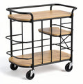 Wooden serving cart with metal frame and wheels for kitchen or dining use 70 x 40 x 80cm