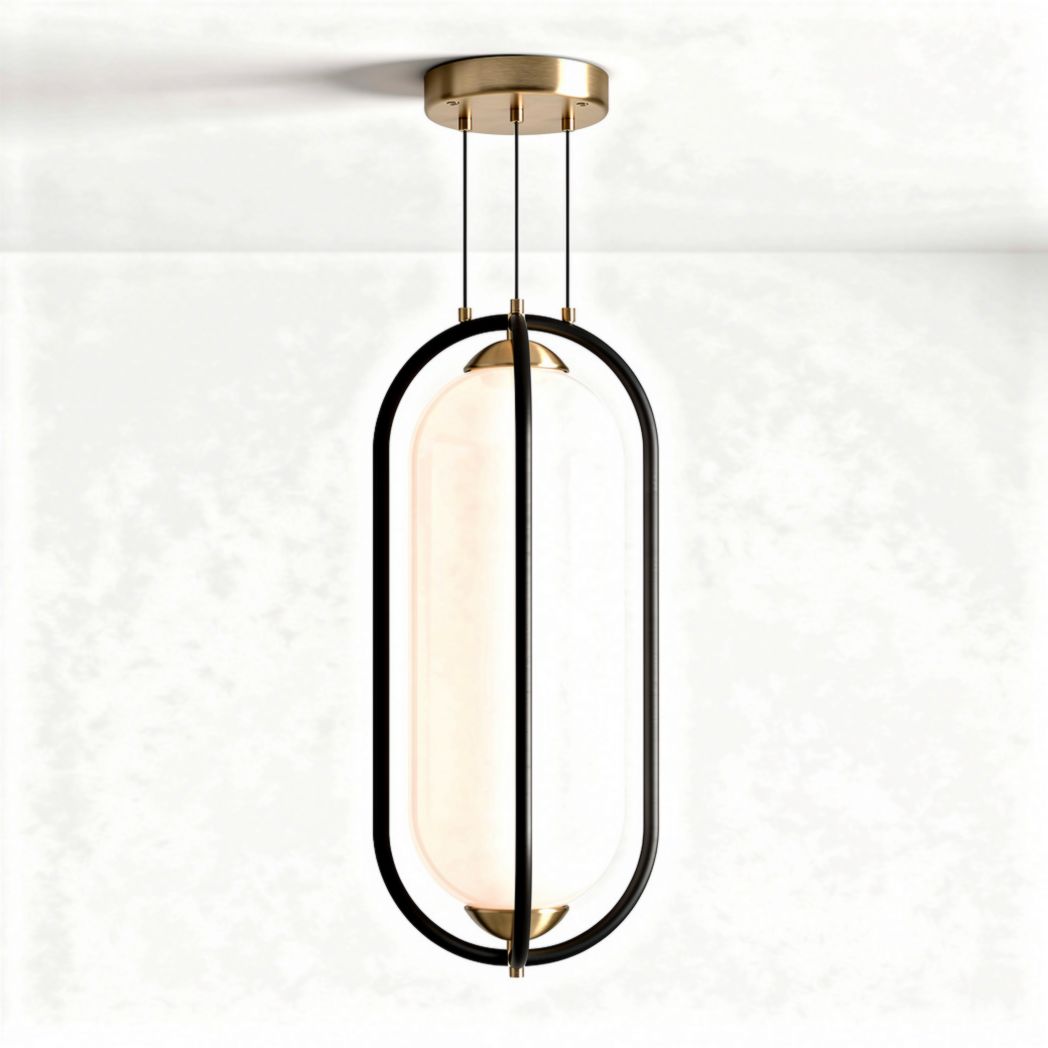 Modern glass pendant light with black and gold finish for indoor use 30 x 15 x 10cm