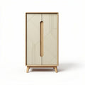 Wooden two-door cabinet with geometric design and a neutral color finish 80 x 40 x 120cm