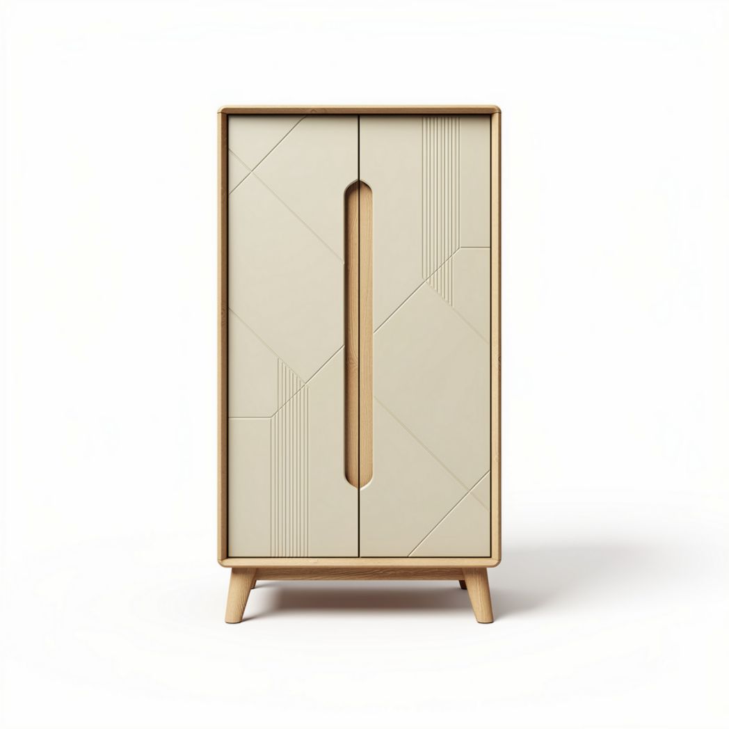Wooden two-door cabinet with geometric design and a neutral color finish 80 x 40 x 120cm